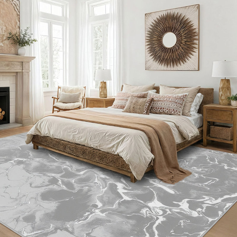 Galaxy Series Abrstract Black/Gray/Ivory/Beige Area Rug, Gray, Rectangle 5'3" x 7'3"