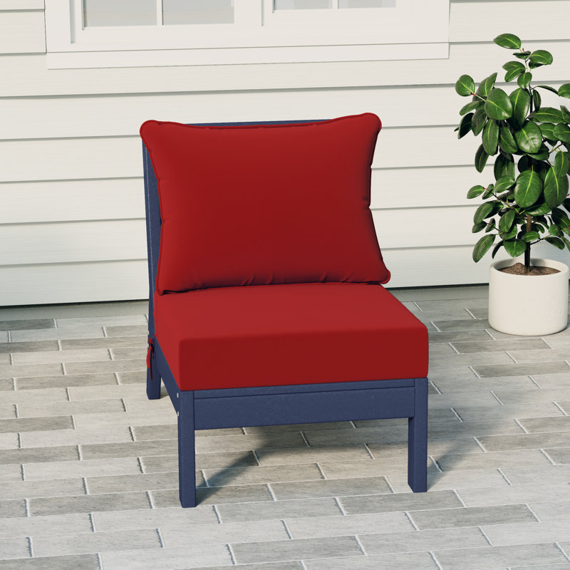 Deep Seating Armless Chair With Cushions, Red, Navy Blue