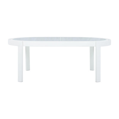 Modern Outdoor Oval Coffee Table with Tempered Glass Top, Weather-Resistant Patio Table for Backyard, Deck & Poolside