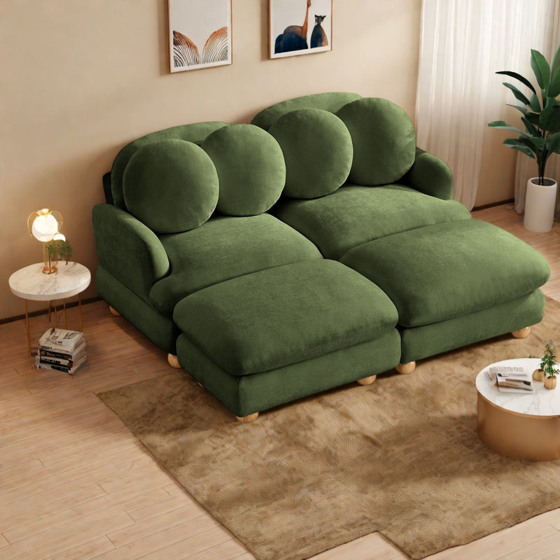 Canapés à compression, en chenille verte, assise profonde de 173 cm, canapé moderne pour la maison, Vert