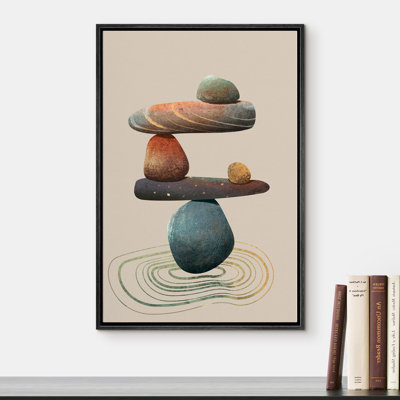 Signe, reproduction d'art sur toile encadrée, empilement de pierres pastel vibrantes, art numérique, art moderne, rustique, coloré, ultra pour le salon, la chambre à coucher, le bureau