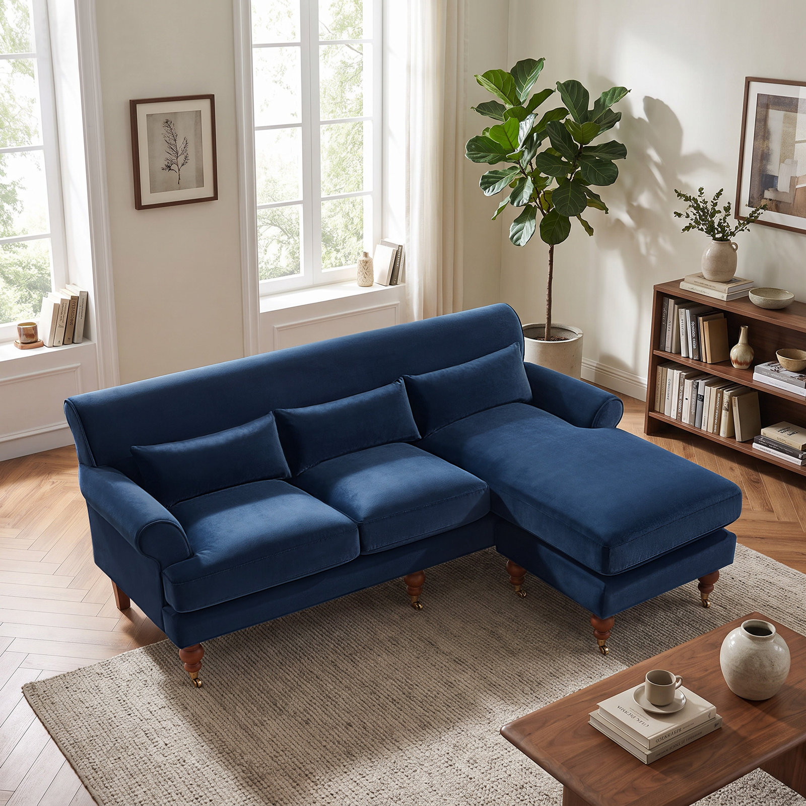 Upholstered Sectional, Steel Blue Velvet
