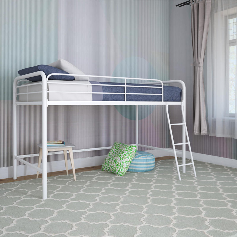 Lit mezzanine en métal Daury Junior, Blanc, Lit double