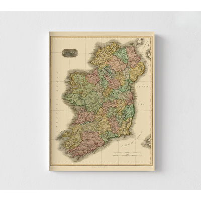 Irlande - Thomson 1817, carte colorée de l'Irlande, reproduction de carte irlandaise multicolore antique, très grande idée de décoration de bureau rustique