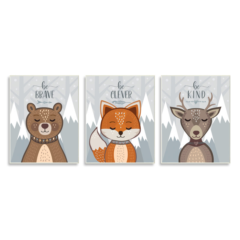 Be Kind Brave And Clever Expressions Animal de la forêt, H 15 po x l 10 po, Plaque de bois