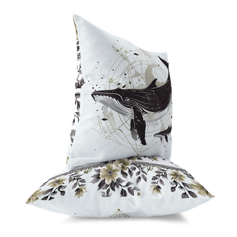 Coussin Whale and Petals Tales, H 16 po x l 16 po, Brun / Gris