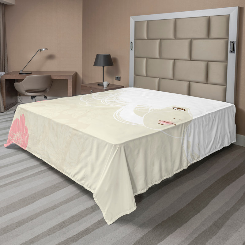 Ambesonne Fashion Top Flat Sheet Flowers Romance Bridal Full Beige and Pink, Drap plat pour très grand lit californien
