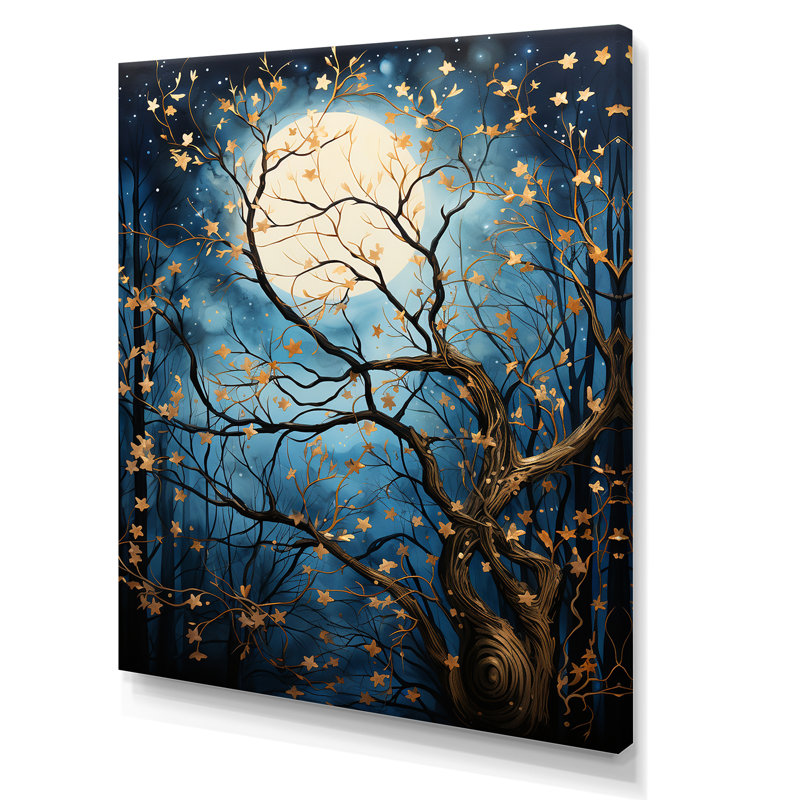 Arbre au clair de lune Silhouette I - paysage, impression d'art mural, H 32 po x l 16 po x P 1 po, Toile tendue