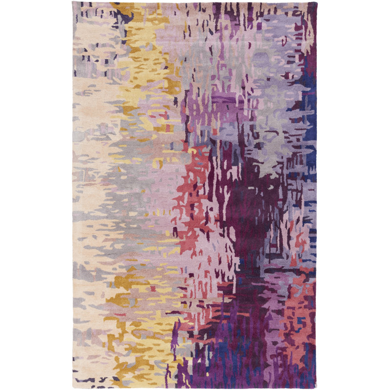 Tapis mauve / jaune / gris à motif abstrait Ratcliff, Rectangle 2 pi x 3 pi