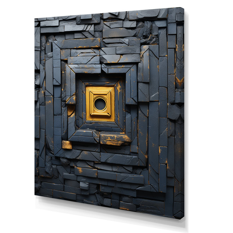 Ancienne pierre, labyrinthe maya I - art mural en pierre géode, Toile tendue, H 60 po x l 40 po x P 1,5 po
