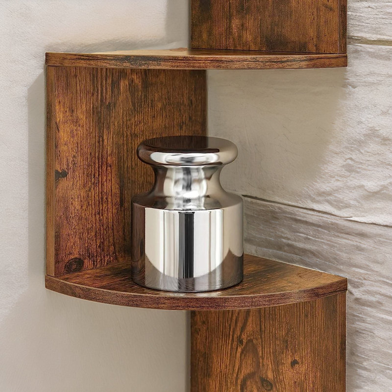 Mykya Rustic 5 Tier Floating Corner Shelf Industrial Rustic Brown Home Furniture