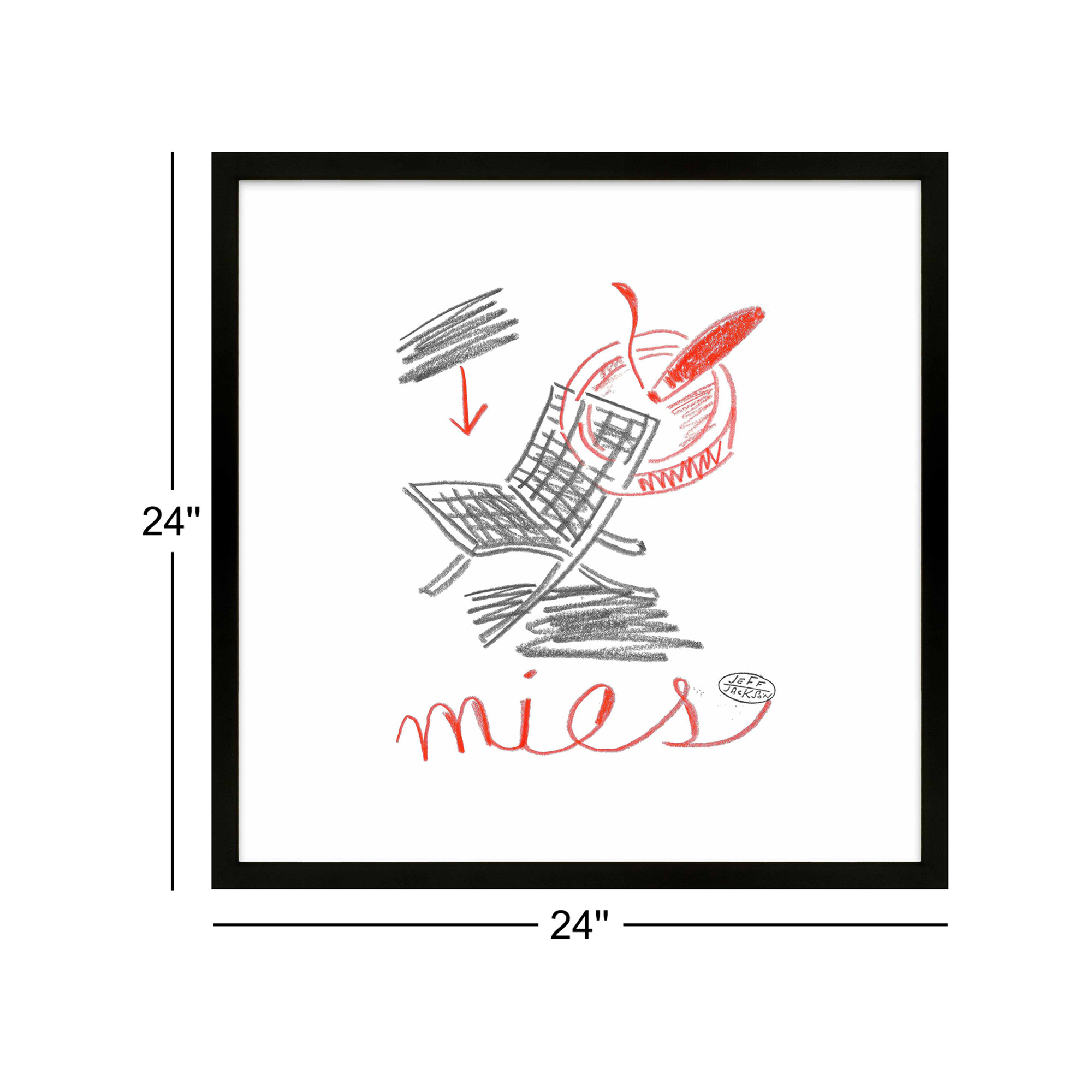 Chairs Mies by Jeff Jackson, Black Single Picture Framed Paper, 24" W x 24" H