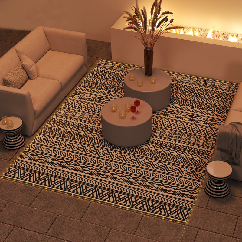 Outdoor Rug Carpet Reversible with USB Lights, 12' x 9', 12' x 9'