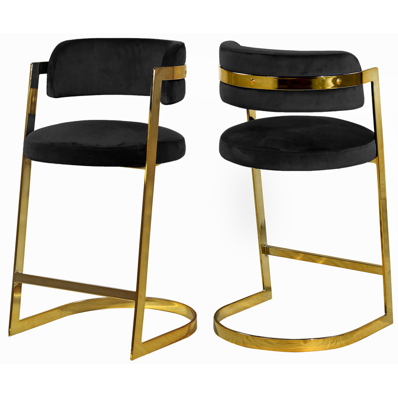 Wickley Upholstered Counter Stool with Metal Frame, Living Black Velvet