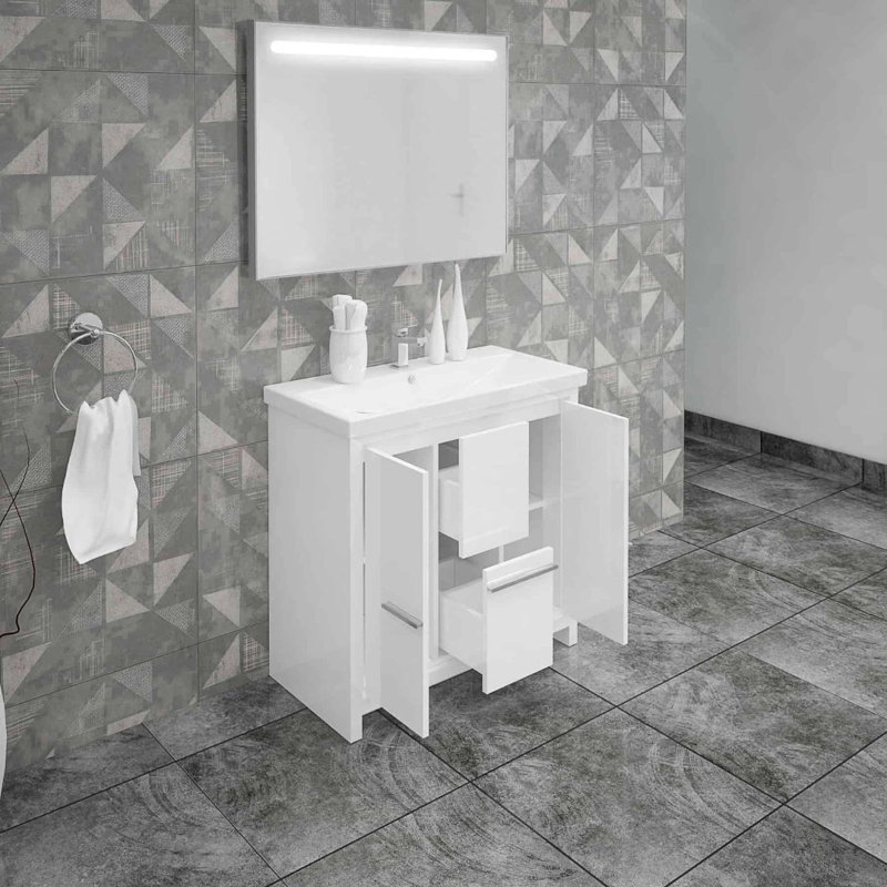 Ensemble de meuble-lavabo simple en bois massif de 36 po avec rangement Maredo, miroir non inclus, Blanc