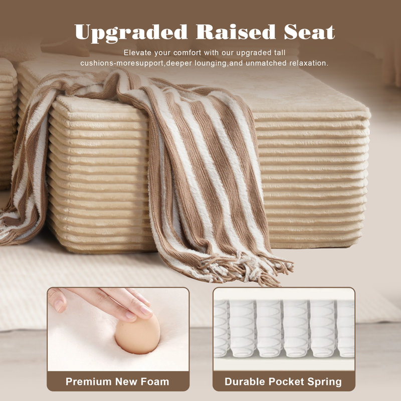 Modern Upholstered Boneless Billie with Pillows - Spacious U - Shaped No Assembly Required for Living Room Comfort Free Combination