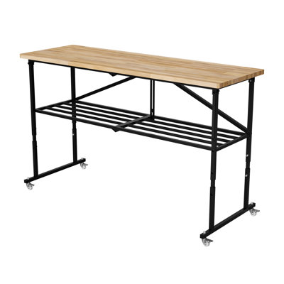 Heavy - Duty Butcher Block Workbench With Locking , One Touch Fold Flat, And 1.5 Inch Thick Food Safe Wood Top For Office Meal Prep Folding 360 Industrial Quick Collapse Frame, Edge Grain Maple