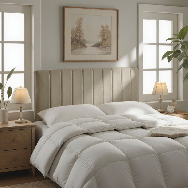 Chastelyne Upholstered Easy Assemble Wall Mounted Headboard, Linen, Queen
