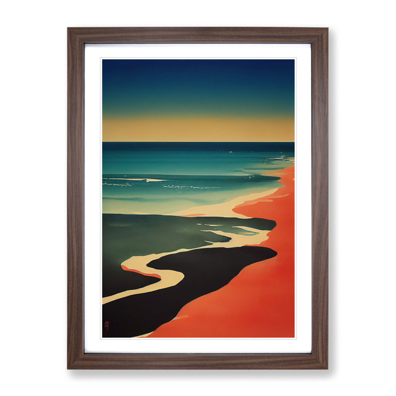 XV1022-3738X Red Sand Beach - Print, Walnut Framed, 66cm H x 48cm W, White