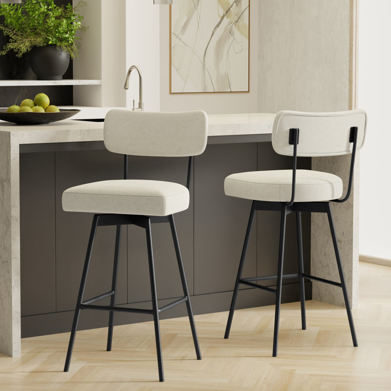 Giselle Swivel Upholstered Contemporary Modern Stool with Footrest, Natural, Counter Stool (25" Seat Height)