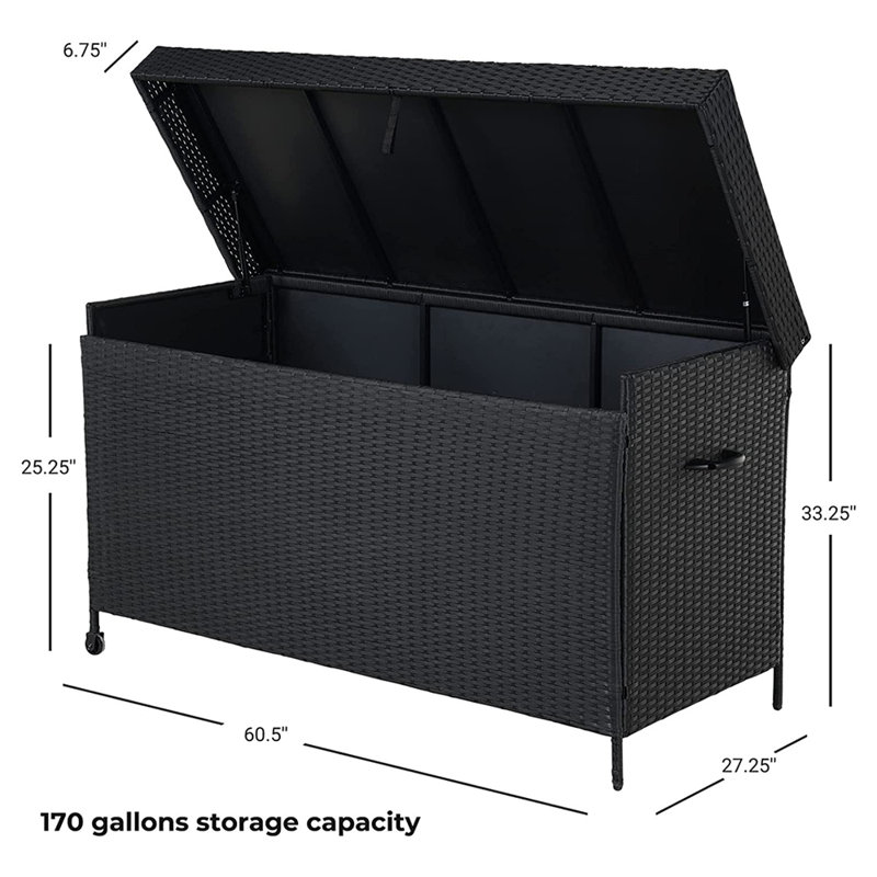 Ebern Designs Maritssa 60.5'' W 170 Gallons Water Resistant Deck Box with Wheels, Black