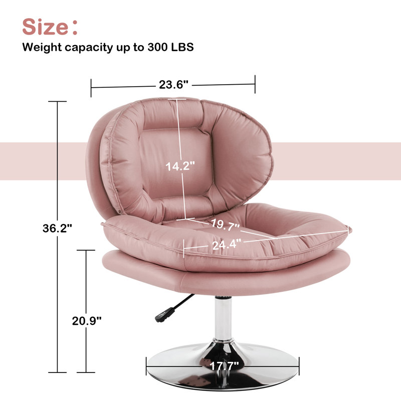 Fauteuil d'appoint pivotant à hauteur réglable, rembourré, Mélange de polyester rose