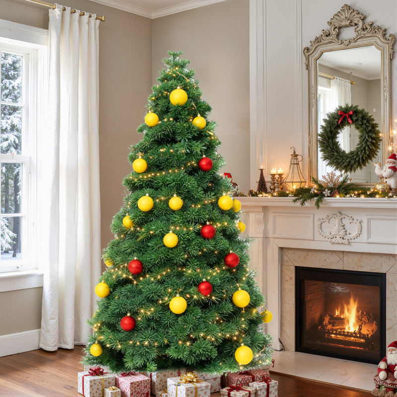 Arbre de Noël artificiel pré-éclairé avec lumières DEL chaudes - vert Noël, assemblage facile, branches articulées et support en métal robuste