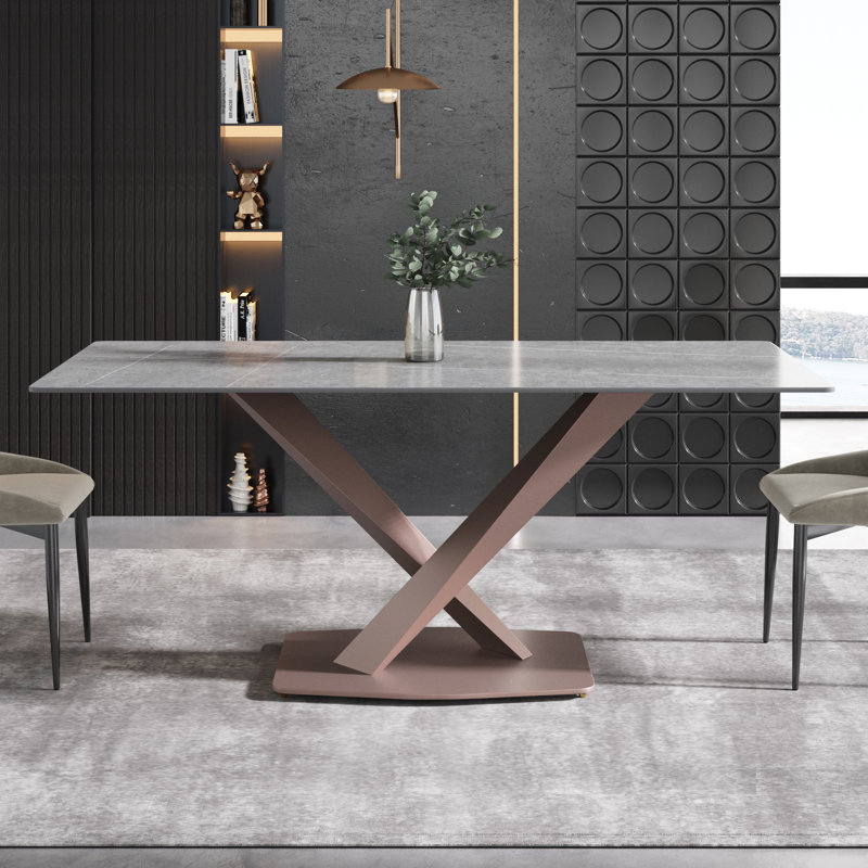 Table de salle à manger Sintered Stone, Gris, H 29,53 po x L 70,9 po x l 35,4 po, Rose antique