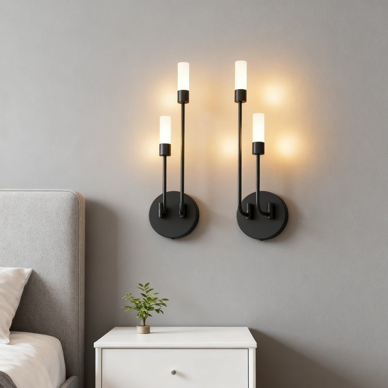 Ensemble de 2 appliques murales intérieures câblées modernes avec abat-jour en verre pour salon, chambre à coucher, couloir, blanc chaud 3000K