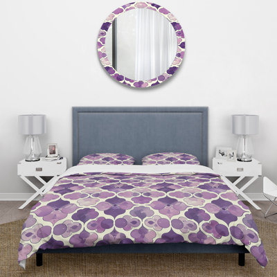 Ensemble de housse de couette beige mauve Mid-Century Quatrefoil - Midcentury