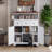 46.5'' Farmhouse Kitchen Island with Drape of Beads, Power Outlet, Rolling Kitchen Cart on Wheels with Drop Leaf, 3 Doors , 3 Drawers and Internal Iron Shelf, for Kitchen, Dining Room-1398988