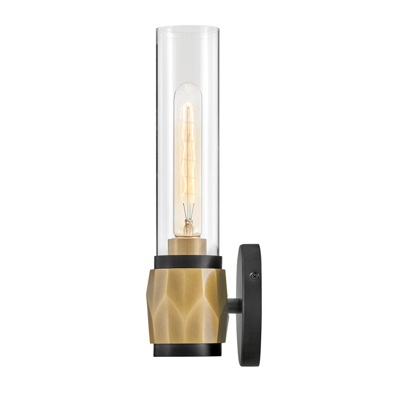 Ellison 1-Light Bath Vanity Light Wall Sconce with Faceted Cuff, Black/Heritage Brass