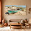 Nautique et plage, vieux bateau sur une plage de sable avec dunes, ensemble de 3 impressions sur toile-1224064753