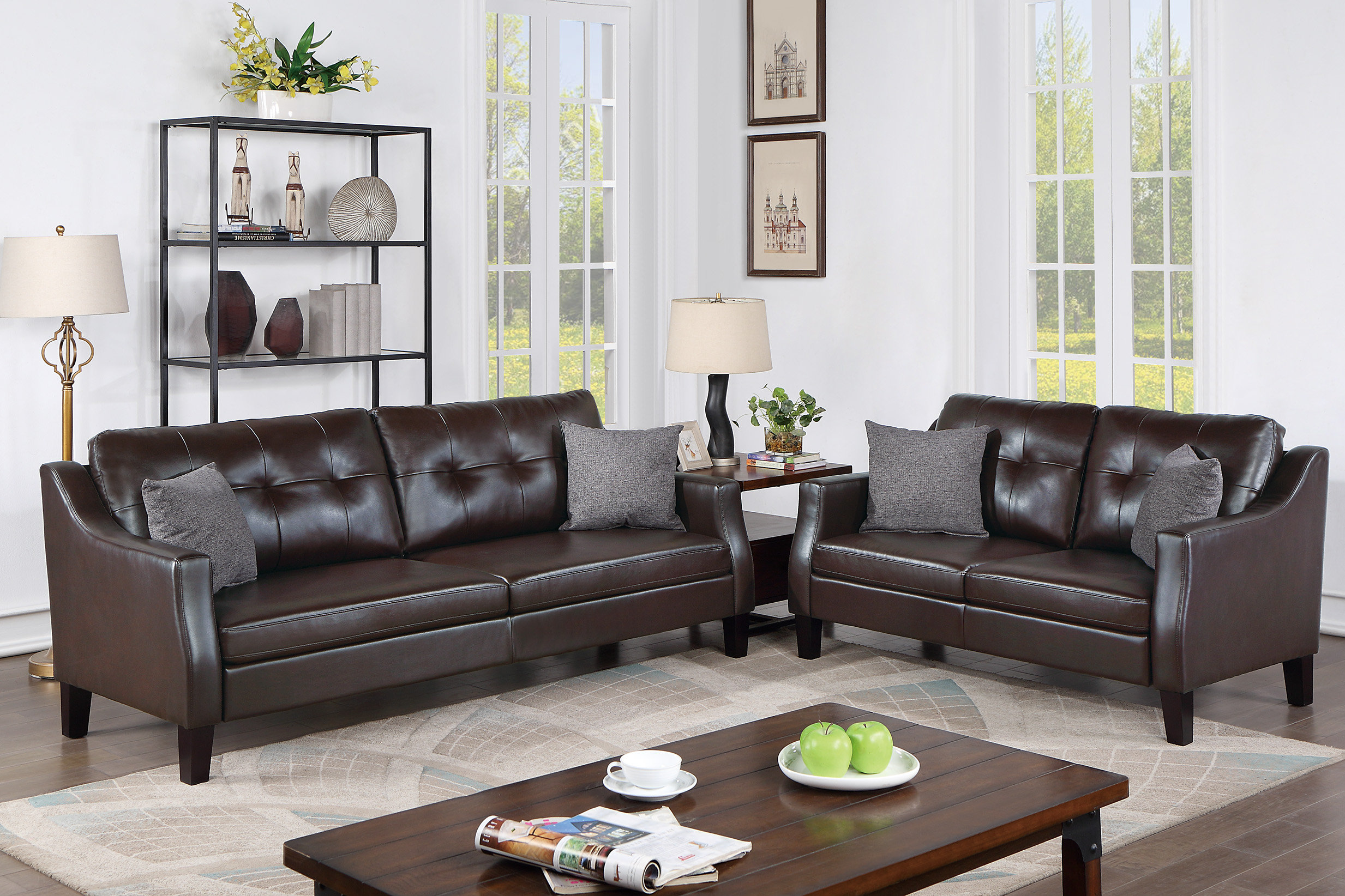 Poundex 2 Piece Faux Leather Living Room Set | Wayfair