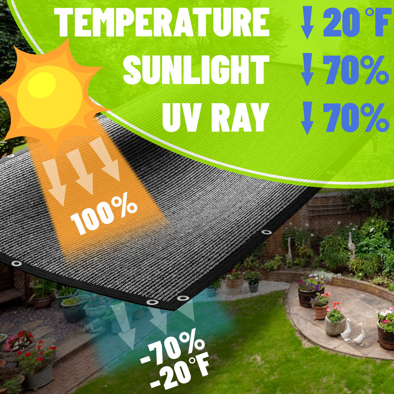 ColourTree 70% Sun Shade Cloth Mesh Tarp with Grommets for Garden & Plant Protection, 144" H x 192" W x 0.5" D