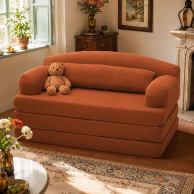 Liora 57.1" Corduroy Convertible Sofa Bed with Fold-Out Sleeper, Removable Cover & Padded Arms