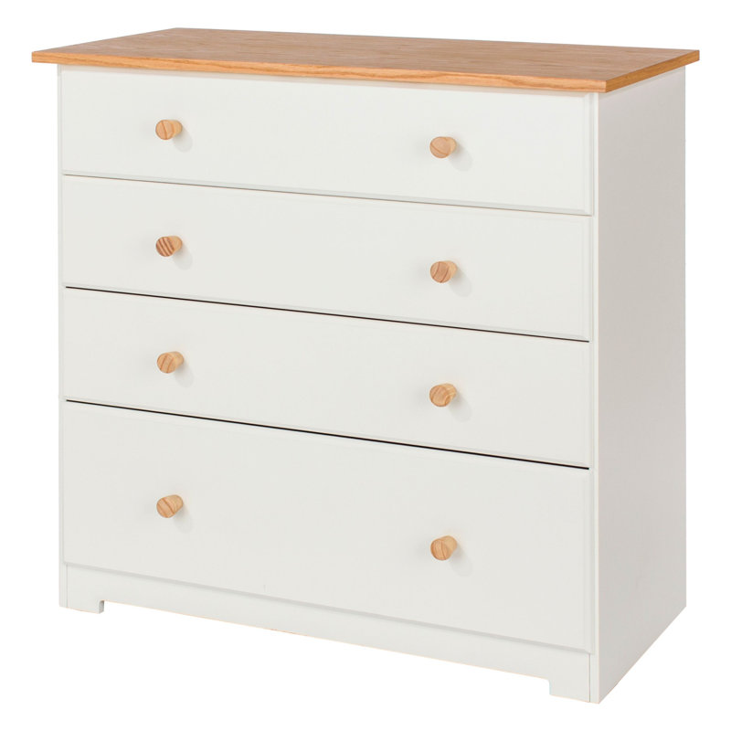 Ainsa 4 Drawer Chest of Drawers, Soft White Painted with Oak Effect Top