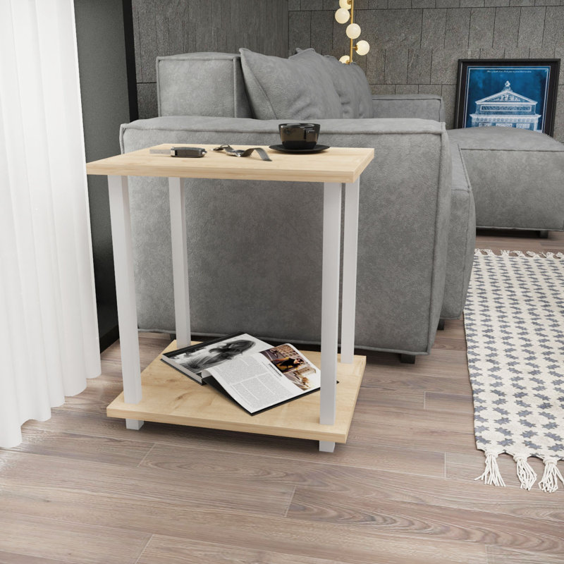 Monowi Square Side End Table, Oak, White
