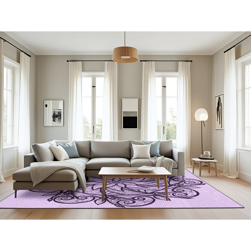 Tapis floral en laine mauve, Rectangle 8 pi x 12 pi