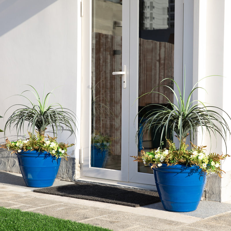 Ensemble de 2 pots à fleurs ronds en céramique artificielle bleu cobalt 19,5 po, H 15 po x l 19,5 po x P 19,5 po