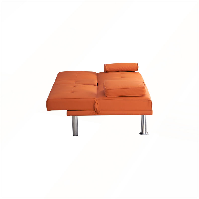 Canapé-lit pliant double en cuir orange 67 po avec dossier réglable et table basse 67 po pour espaces de vie compacts