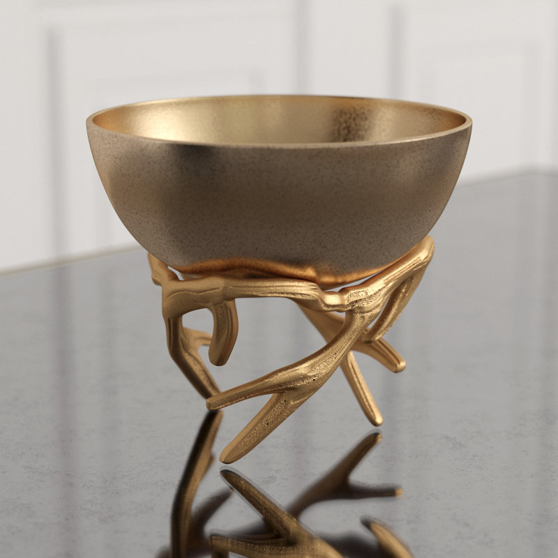 Antler Anchored Glass Decorative Bowl, 4.75" H x 6.25" W x 6.25" D