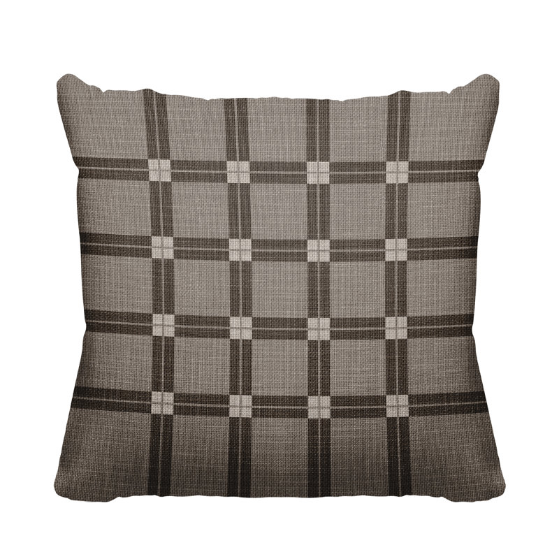 Plaid Outdoor Reversible Throw Pillow, 15" W x 15" H, Umber