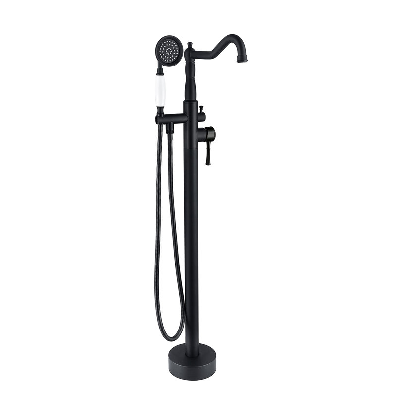 Robinet de baignoire autoportant avec douche à main, pomme de douche amovible en métal noir mat