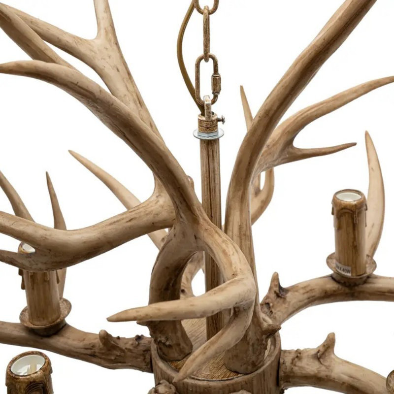 [Luminaire suspendu élégant en bois de cerf] Luminaire élégant en bois de cerf à 6 lumières, hauteur réglable - Luminaire suspendu rétro en fer et en résine avec des bois réalistes pour un décor de salle à manger et de salon, facile à install