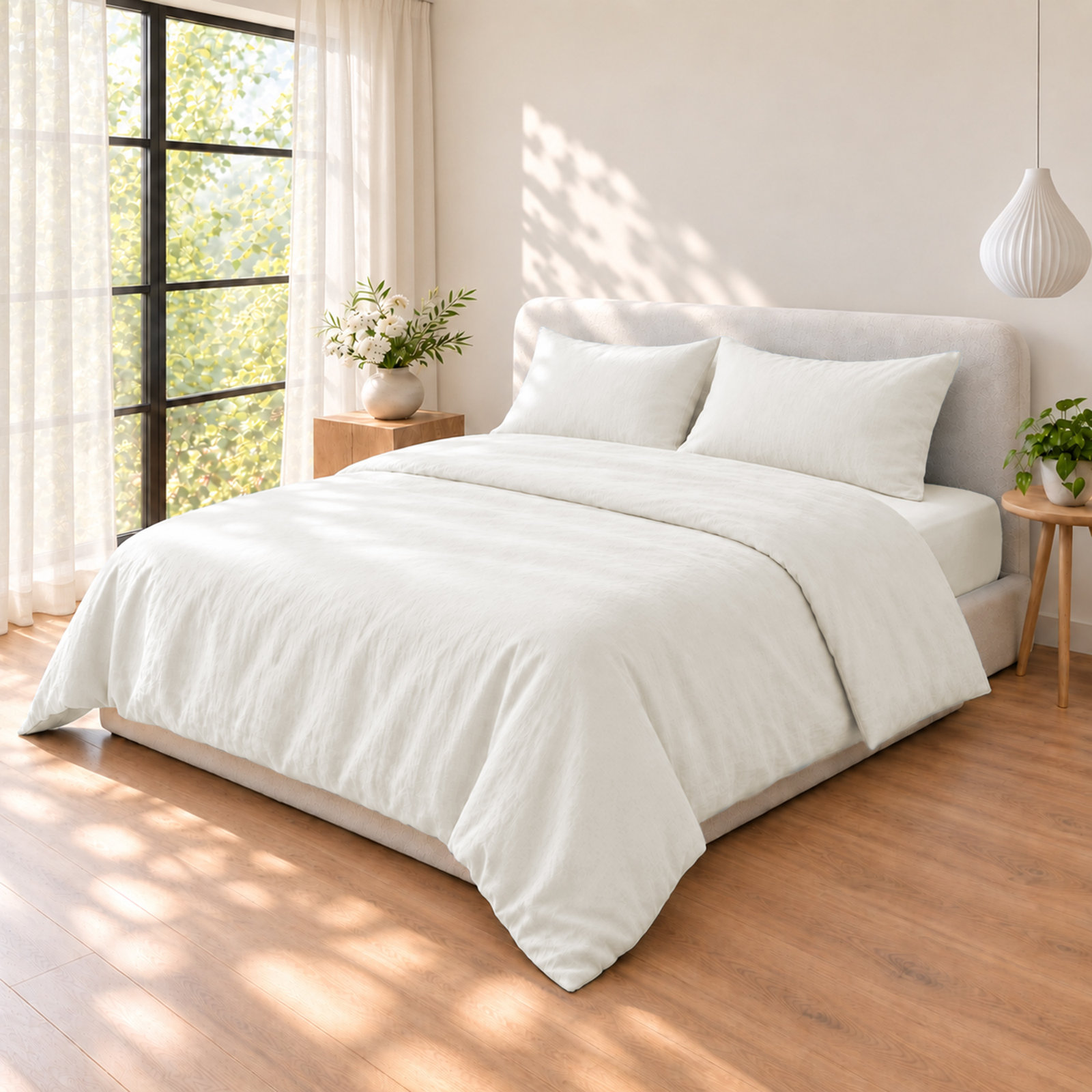 Clara 100% French Linen Duvet Cover Set with Shams, King, White