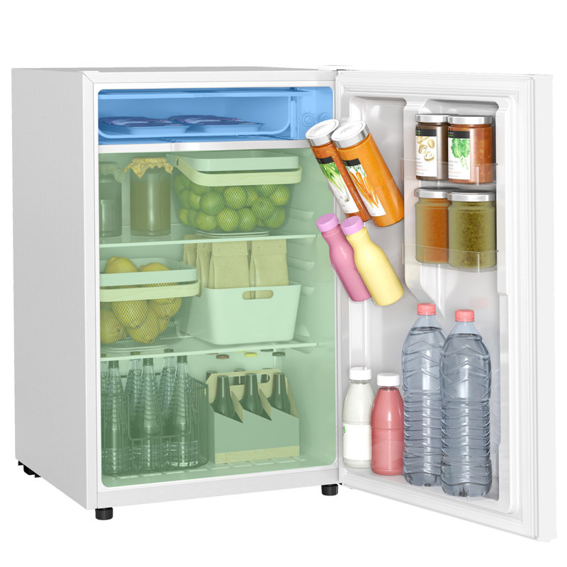 4.5 Cu Ft Mini Fridge with Freezer, Wheels, Refrigerator, White