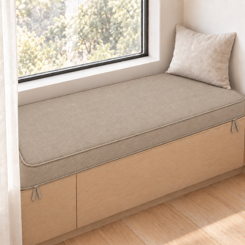 Coussin de banc antidérapant de 3 pouces de hauteur avec passepoil double et 2 attaches pour sièges de fenêtre, 22 po x 96 po