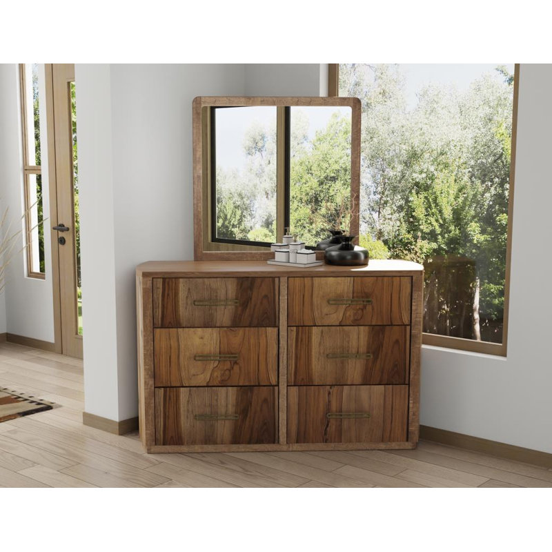 Commode Balam à 6 tiroirs avec miroir, Brown