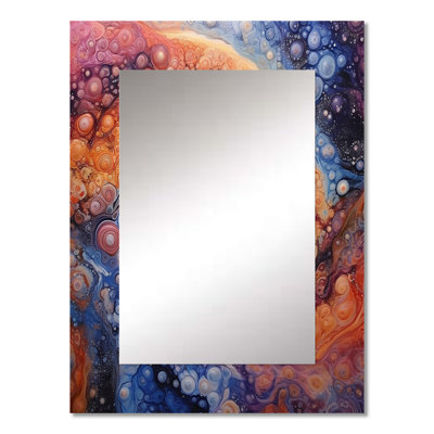 Yellow Orange Galactic Universe - Comets Unique Wall Mirror, Modern Mirror, Printed Metal Art